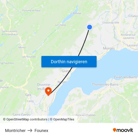 Montricher to Founex map