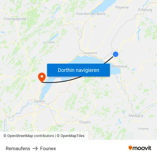 Remaufens to Founex map