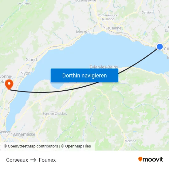 Corseaux to Founex map