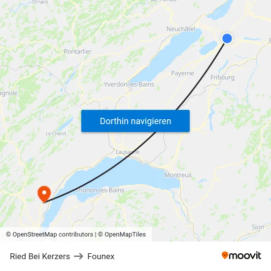 Ried Bei Kerzers to Founex map