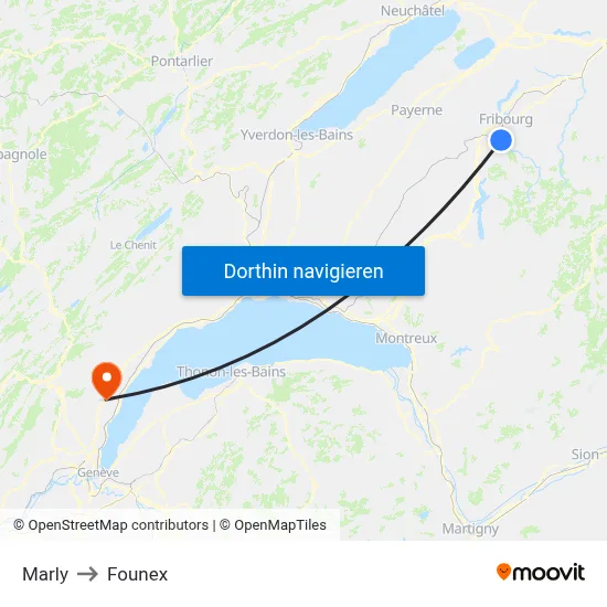 Marly to Founex map