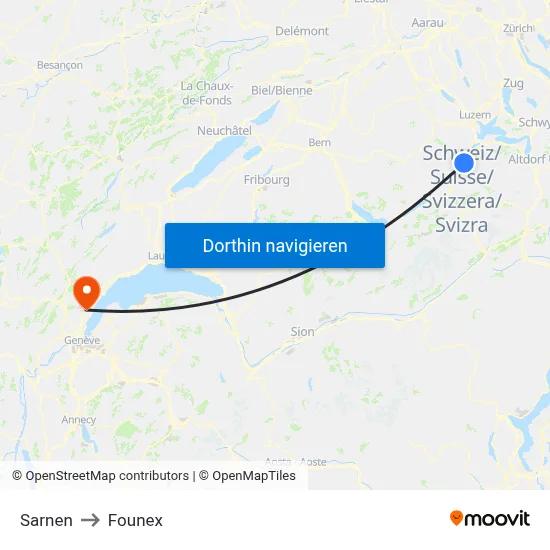 Sarnen to Founex map