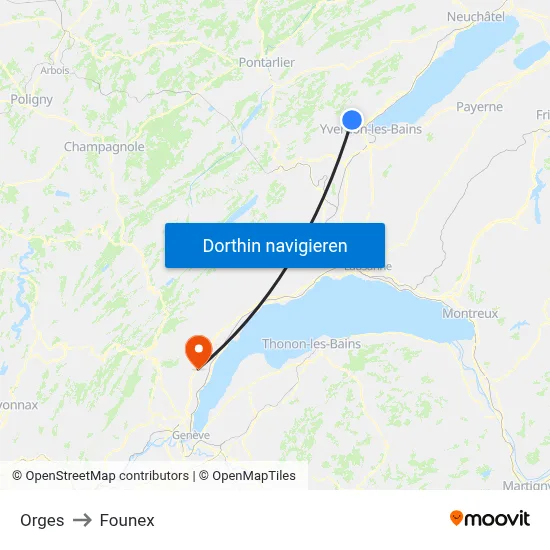 Orges to Founex map