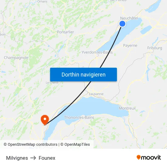 Milvignes to Founex map