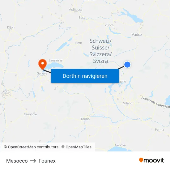 Mesocco to Founex map