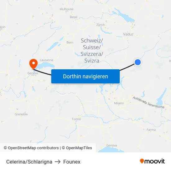 Celerina/Schlarigna to Founex map