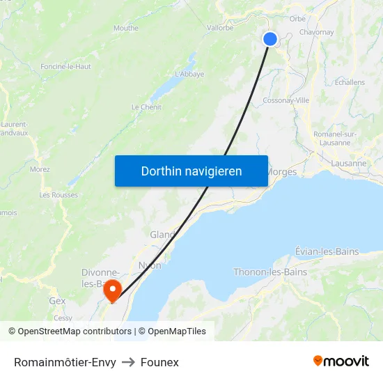 Romainmôtier-Envy to Founex map