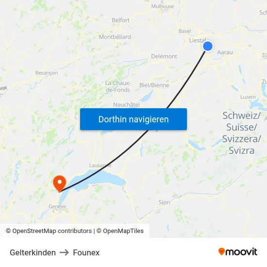 Gelterkinden to Founex map