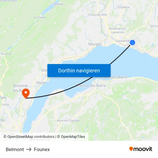 Belmont to Founex map