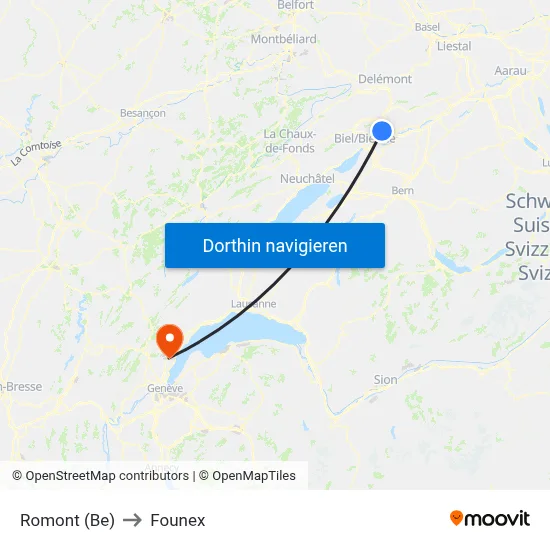 Romont (Be) to Founex map