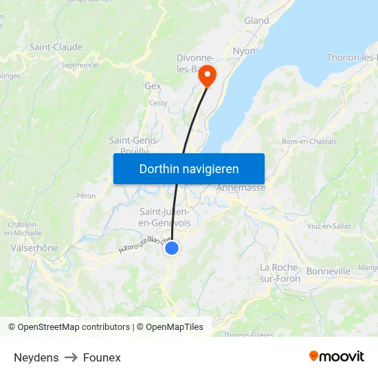 Neydens to Founex map
