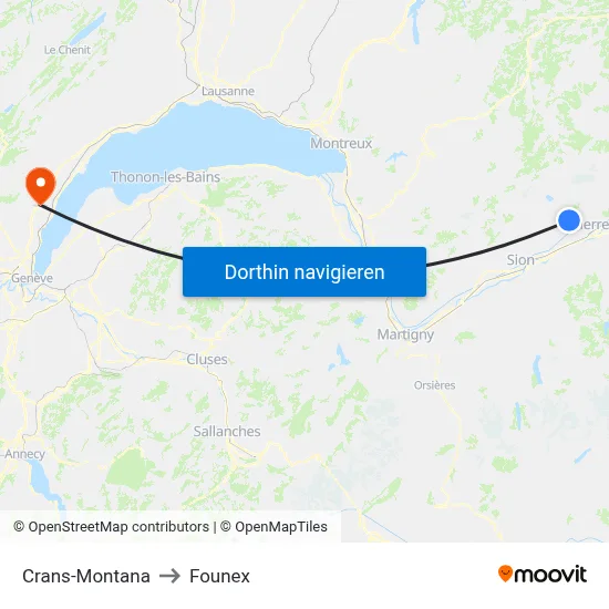 Crans-Montana to Founex map