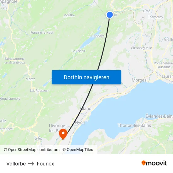 Vallorbe to Founex map