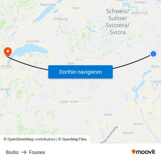 Bodio to Founex map