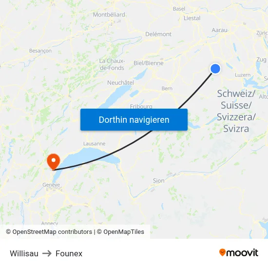 Willisau to Founex map