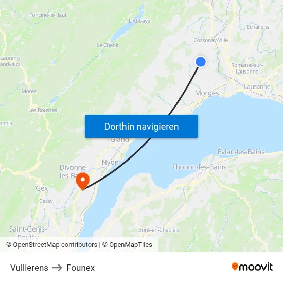 Vullierens to Founex map