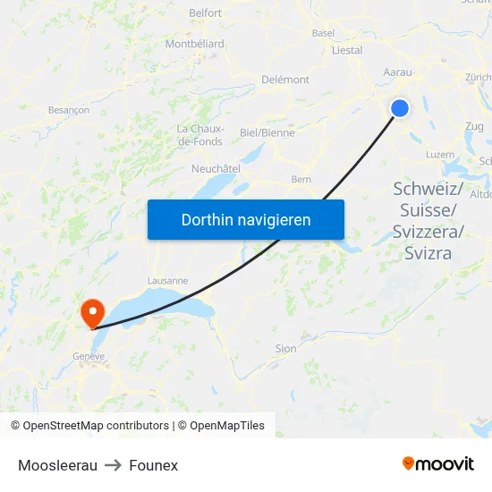 Moosleerau to Founex map