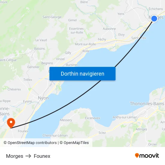 Morges to Founex map
