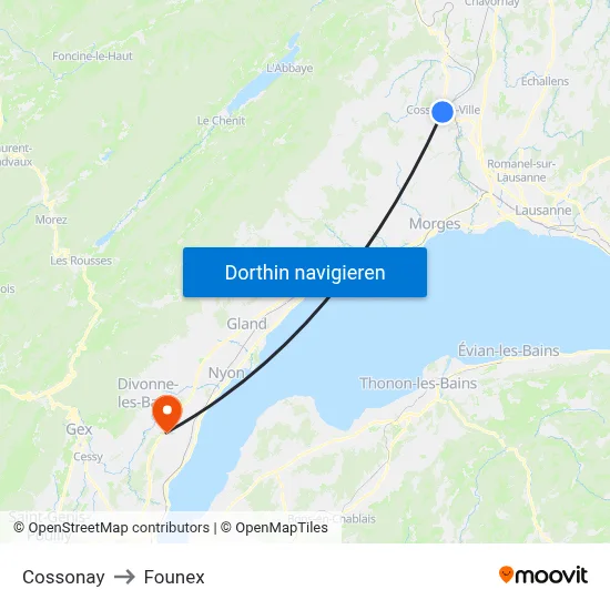 Cossonay to Founex map