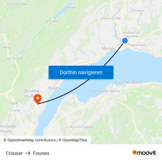 Crissier to Founex map