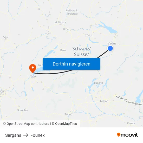 Sargans to Founex map