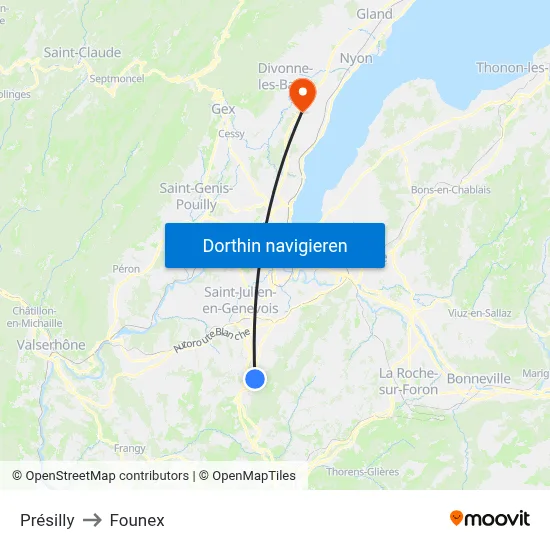 Présilly to Founex map