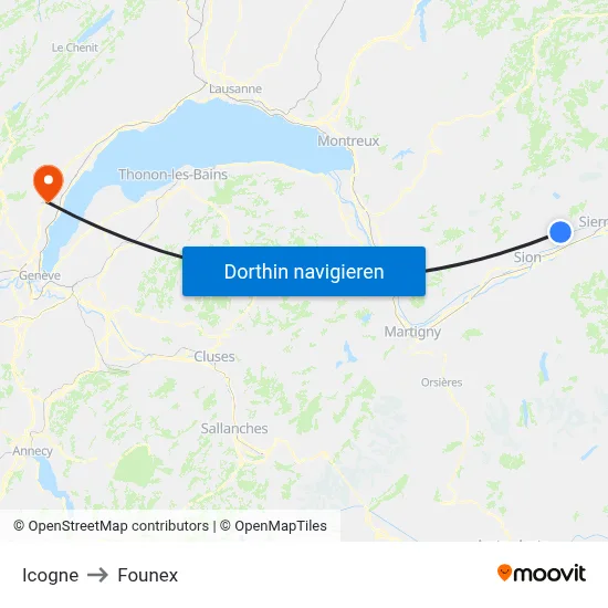 Icogne to Founex map