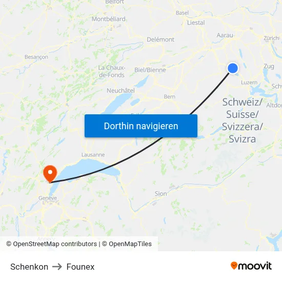 Schenkon to Founex map
