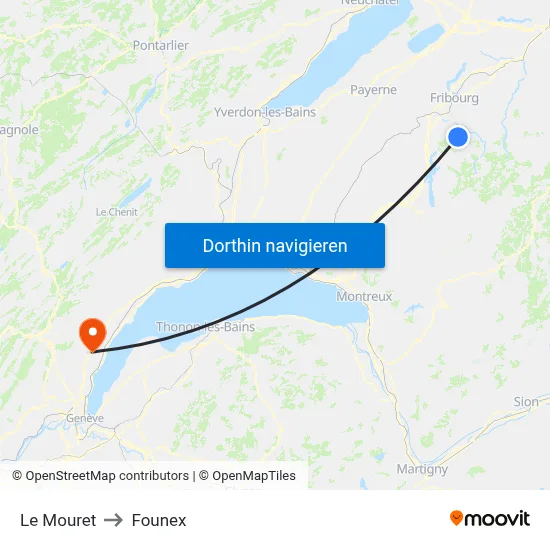 Le Mouret to Founex map