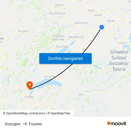 Gunzgen to Founex map