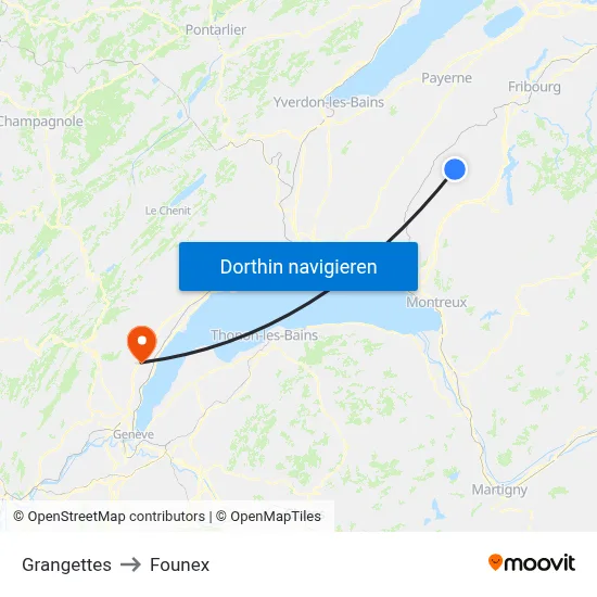 Grangettes to Founex map