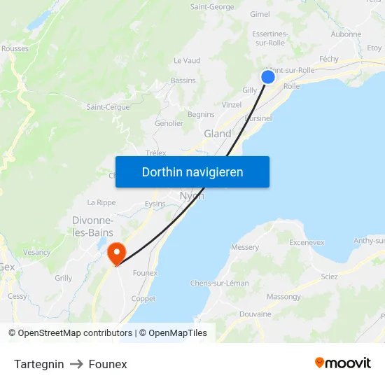 Tartegnin to Founex map