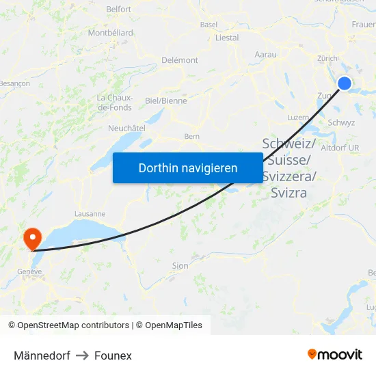 Männedorf to Founex map