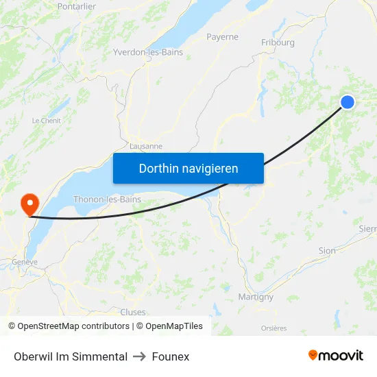 Oberwil Im Simmental to Founex map