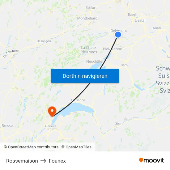 Rossemaison to Founex map