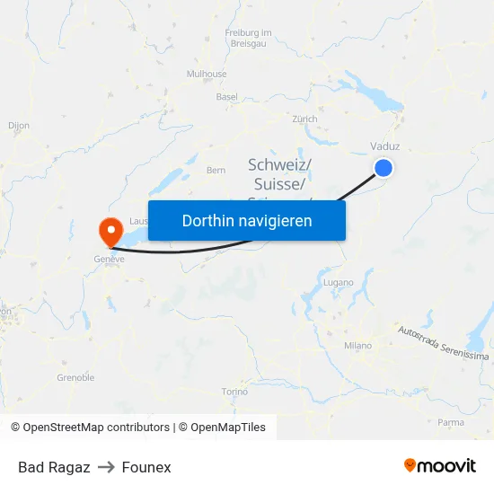 Bad Ragaz to Founex map