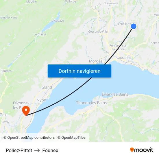 Poliez-Pittet to Founex map