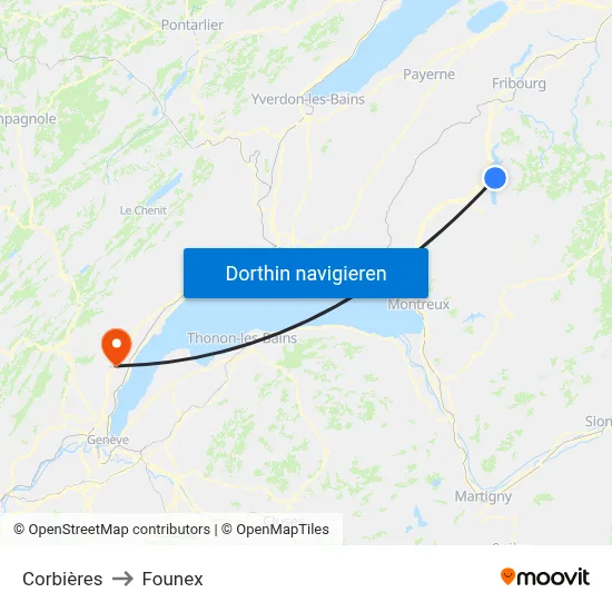 Corbières to Founex map