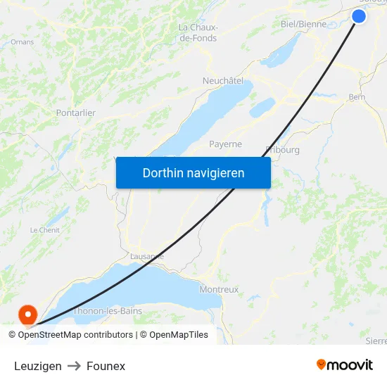 Leuzigen to Founex map