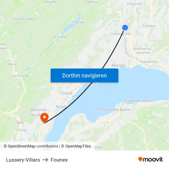 Lussery-Villars to Founex map