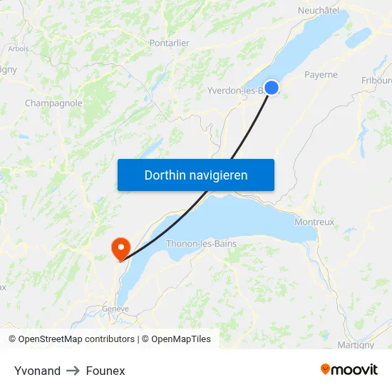 Yvonand to Founex map