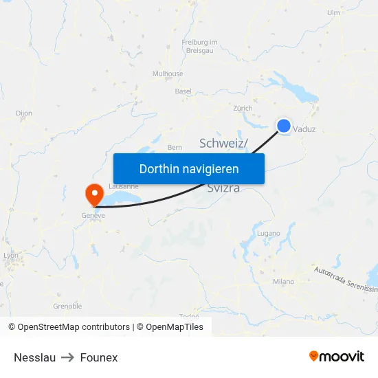 Nesslau to Founex map