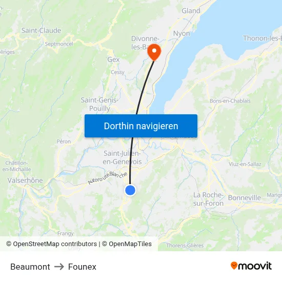 Beaumont to Founex map