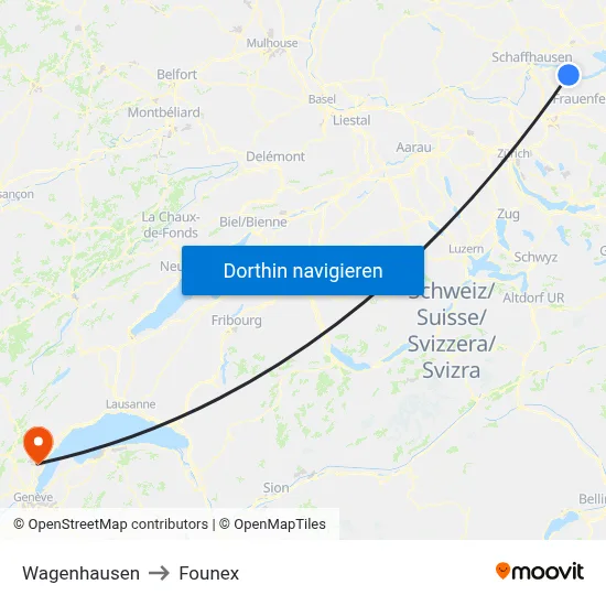 Wagenhausen to Founex map