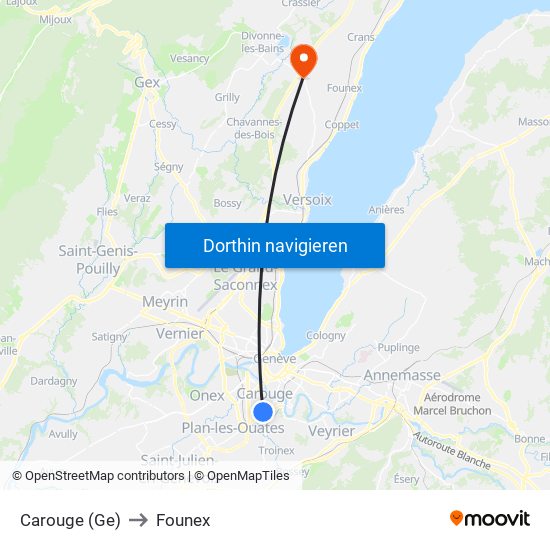 Carouge (Ge) to Founex map