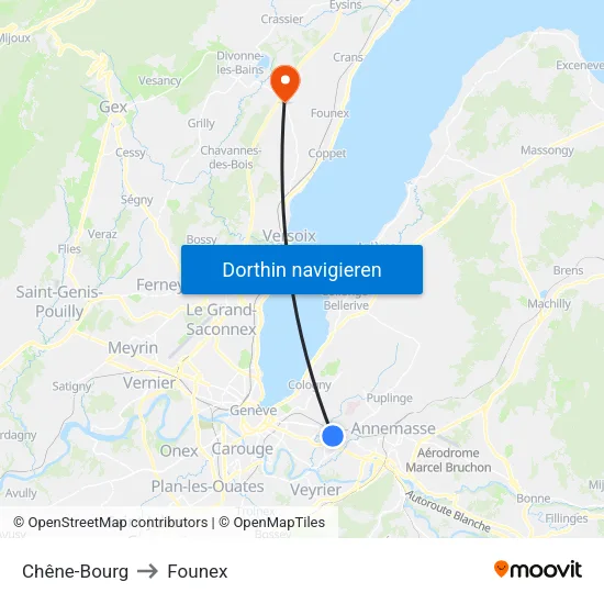 Chêne-Bourg to Founex map
