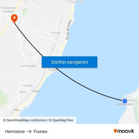 Hermance to Founex map