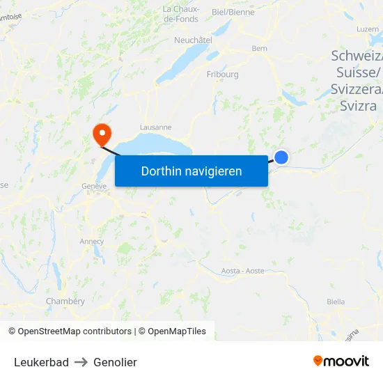 Leukerbad to Genolier map