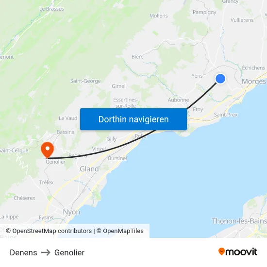 Denens to Genolier map