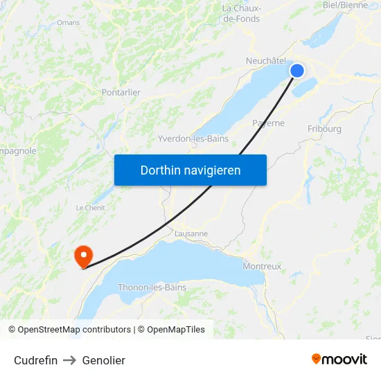 Cudrefin to Genolier map
